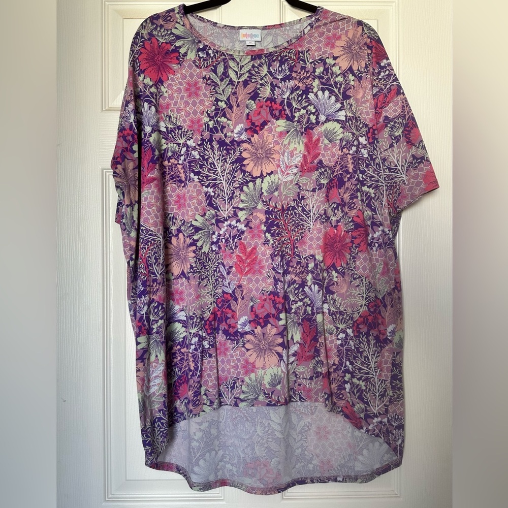 LuLaRoe Irma Purple and Pink Floral Top